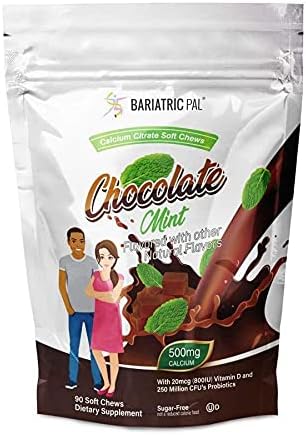 BariatricPal Sugar-Free Calcium Citrate Soft Chews 500mg with Probiotics (90 Count) - Chocolate Mint