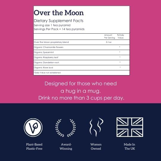 HOTTEA MAMA | Over The Moon | Period Support Tea | Spearmint, Raspberry Leaf, Rose, Chamomile, Dandelion Root | 14 Whole Leaf Biodegradable Tea Bags (28 Cups)