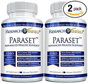 Research Verified Paraset - 120 Capsules - Natural Gut Health Enhancer - Garlic Bulb, Papain, Sweet Wormwood, Black Walnut, BioPerine - Vegan