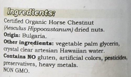 Horse Chestnut Alcohol-Free Liquid Extract, Organic Horse Chestnut (Aesculus hippocastanum) Dried Nuts Glycerite 2 oz