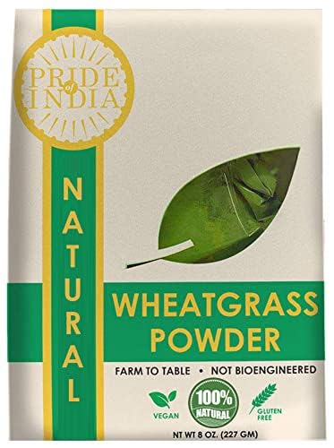 Pride of India Wheatgrass Powder | 8oz (227gm) Vegan Antioxidant-Rich Superfood Powdered Greens | Natural Wheat Grass for Juices, Smoothies, Blends | Caffeine-Free | 32+ Servings