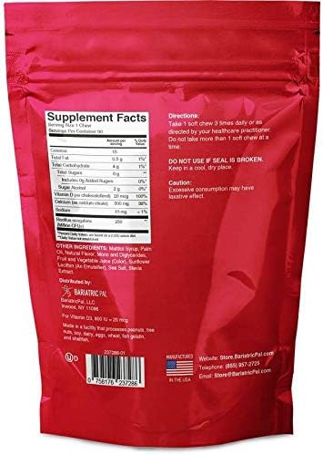BariatricPal Sugar-Free Calcium Citrate Soft Chews 500mg with Probiotics (90 Count) - Strawberry Twist