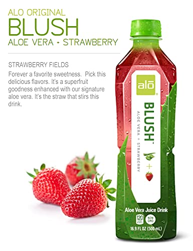 ALO Aloe Vera Juice Drink | BLUSH - Aloe Vera + Strawberry | 16.9 fl oz, Pack of 12 | Plant-Based Drink with Real Aloe Pulp