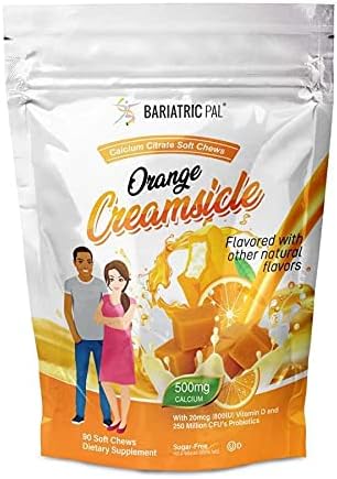 BariatricPal Sugar-Free Calcium Citrate Soft Chews 500mg with Probiotics (90 Count) - Orange Creamsicle