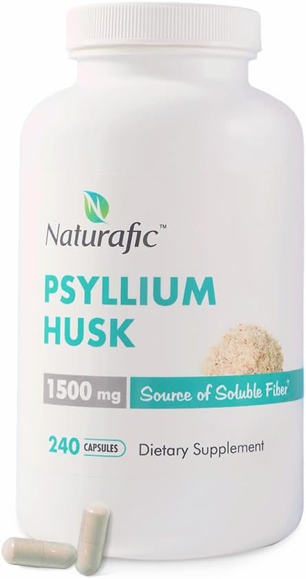 Psyllium Husk Capsules 1500mg – 100% Natural Fiber Supplement for Digestive Health & Regularity – Supports Gut Health & Weight Management – Non-GMO – 240 Capsules