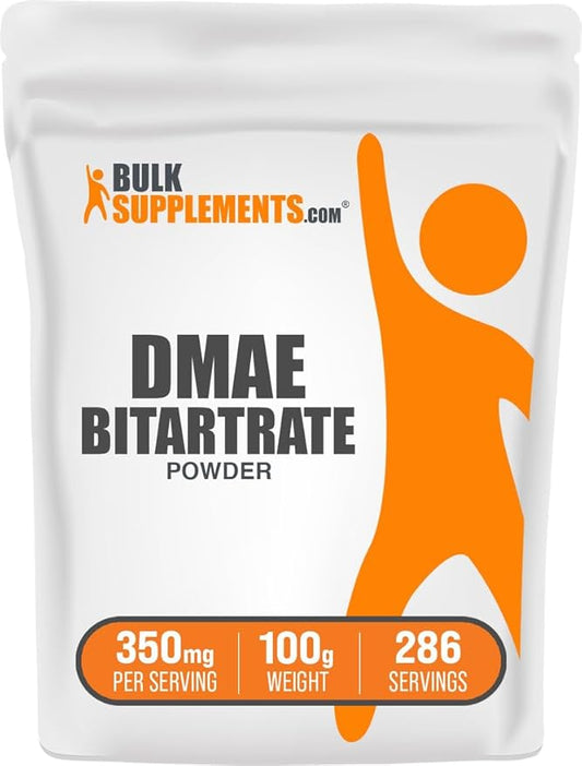 BulkSupplements.com DMAE Bitartrate Powder - Dimethylaminoethanol Bitartrate, DMAE Supplement - Unflavored & Gluten Free, 350mg per Serving, 100g (3.5 oz) (Pack of 1)
