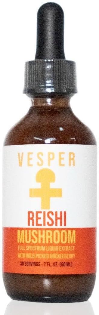 Vesper Reishi Mushroom Liquid Extract - Double Extraction with Wild Huckleberries for Relaxation, Stress Relief, Immune Support, USA-Grown, for Calm & Restful Sleep – 2oz