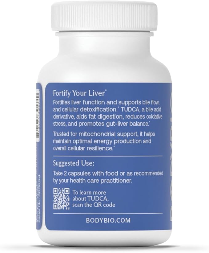BodyBio TUDCA - Pure Tauroursodeoxycholic Acid Supplement - Support Bile Flow, Fat Metabolism & Liver Detox