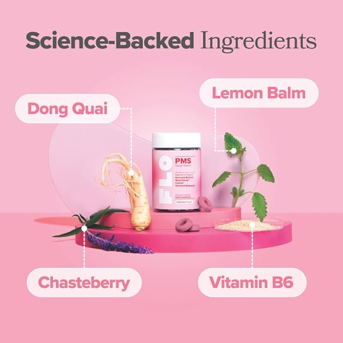 O Positiv FLO PMS Gummies for Women, 30 Servings (Pack of 3) - Proactive PMS Relief - Targets Hormonal Breakouts, Bloating, Cramps, & Mood Swings with Chasteberry, Vitamin B6, & Lemon Balm