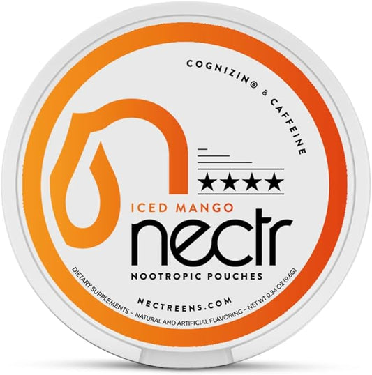 Nectr Energy Nootropic Pouches – Iced Mango Flavored, Caffeine Pouches with Cognizin® Citicoline. Sugar-Free Brain Treats. Smooth, Sustained Focus & Energy Supplement - 1 Puck of 16pcs
