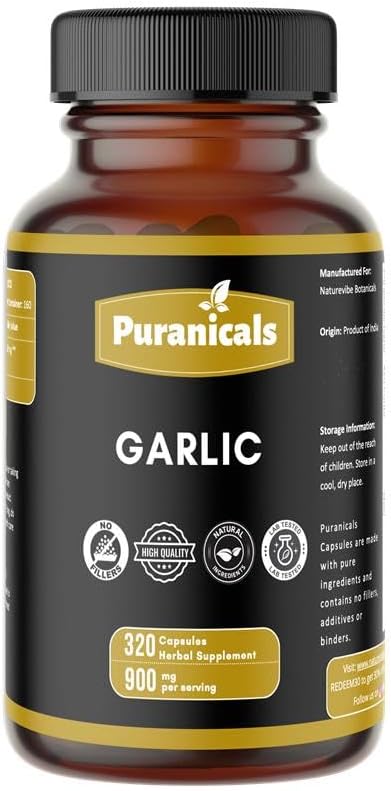 Garlic Premium 320 Capsules Non GMO and Gluten Free | Herbal Supplement | 900 mg Per Serving | Made with 100% Pure Garlic Bulb Powder