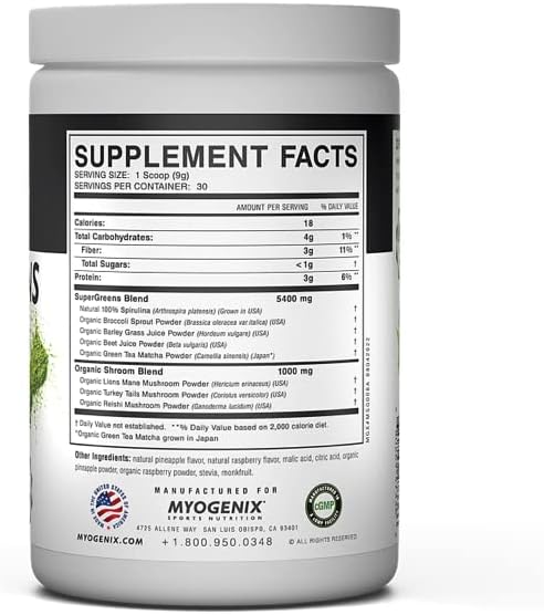 Myogenix MyoVite SuperGreens – Greens Powder Daily Supplement – Enhance Digestion, Strengthen Immunity & Improve Alkalinity – Locally Grown Greens – Berry Tropical (30 Servings)