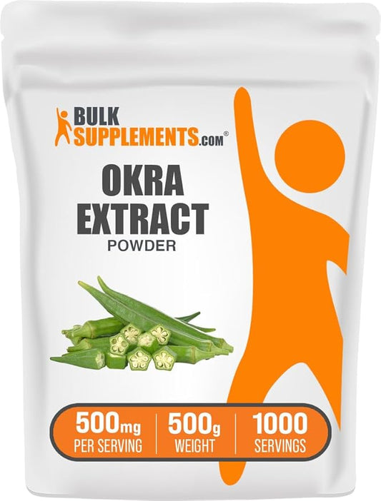 BulkSupplements.com Okra Extract Powder - Okra Supplement, Source of Fiber, Herbal Supplement - Vegan & Gluten Free, 500mg per Serving, 500g (1.1 lbs) (Pack of 1)