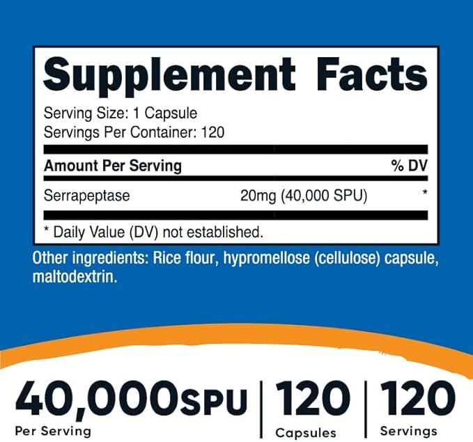Nutricost Serrapeptase 40,000 SPU, 120 Capsules - Gluten Free, Non-GMO, and Vegetarian Friendly