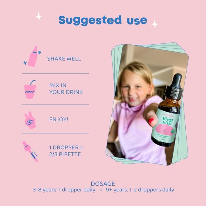 JoySpring Vital Vits - Kids Liquid Multivitamin - 1 fl oz (30 Servings) | Herbal Liquid Vitamins for Kids | Natural Flavor | Toddler Multivitamin with Elderberry, Spirulina, and More