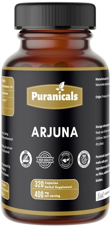 Arjuna Premium 320 Capsules Non GMO and Gluten Free | Herbal Supplement | 400 mg Per Serving | Made with 100% Pure Herb Arjuna Powder