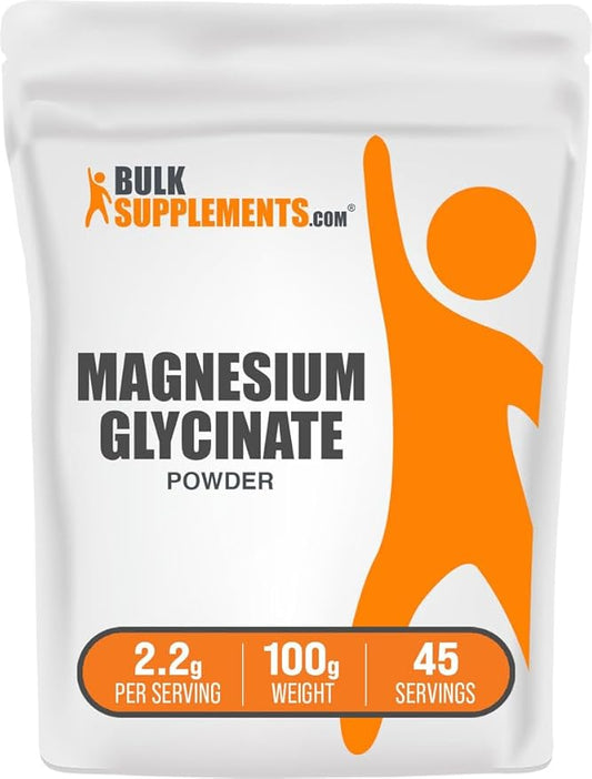 BulkSupplements.com Magnesium Glycinate Powder - Magnesium Glycinate 300mg, Highly Absorbable - Gluten Free, 2.2g per Serving, 100g (3.53 oz) (Pack of 1)