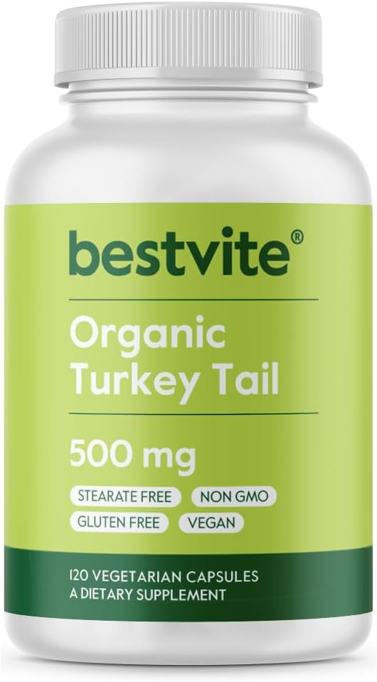 Organic Turkey Tail 500mg (120 Veggie Capsules) - No Stearates - Vegan - Non GMO - Gluten Free - Certified Organic Turkey Tail