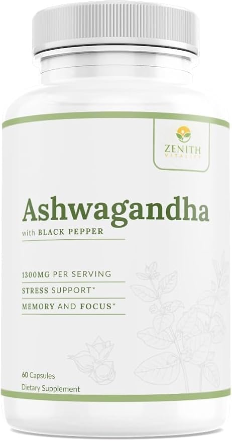 Ashwagandha 1300mg w/Black Pepper Extract, Stress & Coritsol Support, Immune Support Supplement, 60 ct