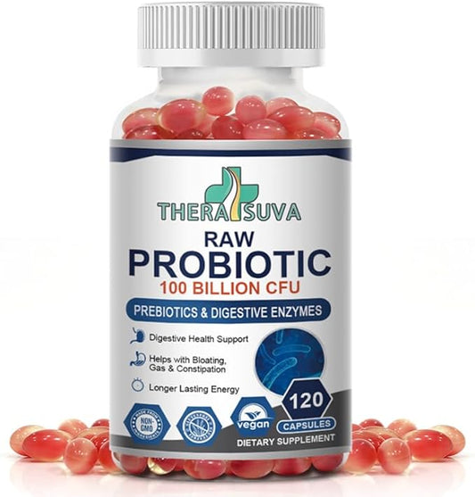 Probiotics 100 Billion CFU – 34 Strains + Organic Prebiotics & Digestive Enzymes – Whole Food Formula for Gut Health, Immune Support & Digestive Balance – 120 Softgels, 60 Day Supply