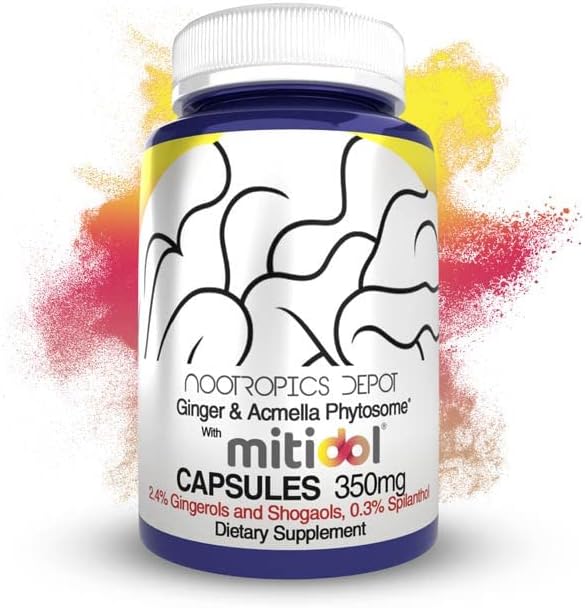Nootropics Depot Ginger & Acmella Phytosome Capsules | 350mg | Mitidol | Gingerols, Shogaols, & Spilanthol | Metabolic Support | 120 Count