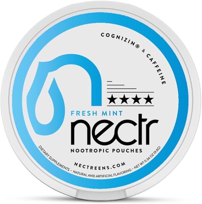 Nectr Energy Nootropic Pouches – Fresh Mint Flavored, Caffeine Pouches with Cognizin® Citicoline. Nicotine-Free Sugar-Free Brain Treats. Smooth, Sustained Focus & Energy Supplement - 1 Puck of 16pcs