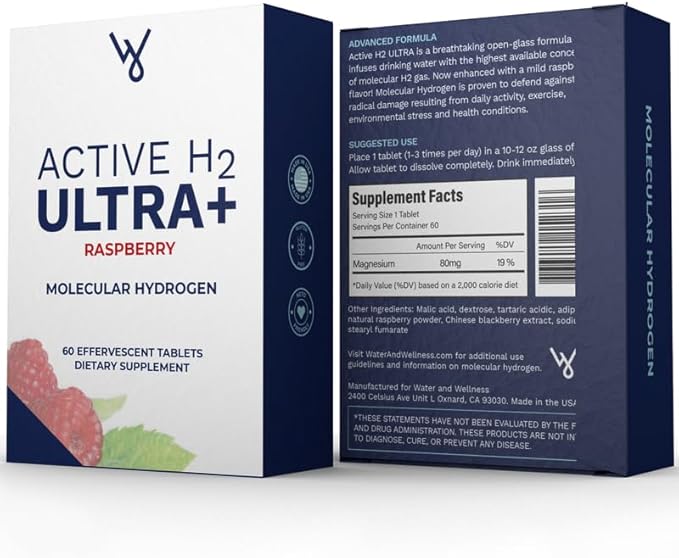 Active H2 Ultra+ Hydrogen Water Tablet, Natural Raspberry. Supports Overall Well-Being with Benefits of Molecular Hydrogen 60 Servings
