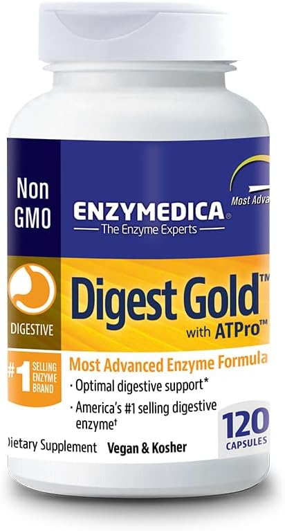 Enzymedica Digest Gold + ATPro, Maximum Strength Enzyme Formula, 14 Key Enzymes Including Amylase, Protease, Lipase and Lactase, 120 Capsules