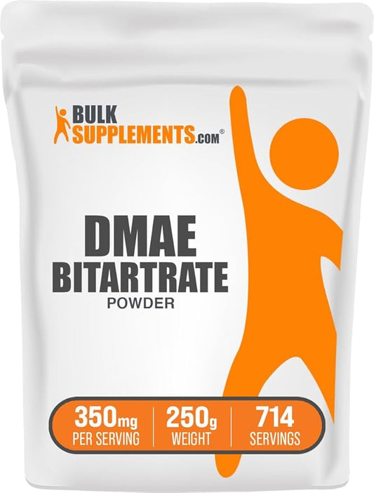 BulkSupplements.com DMAE Bitartrate Powder - Dimethylaminoethanol Bitartrate, DMAE Supplement - Unflavored & Gluten Free, 350mg per Serving, 250g (8.8 oz) (Pack of 1)