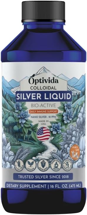 Optivida Health Nano Colloidal Silver Liquid (2 Pack) – Immune Support Supplement with Silver Hydrosol, Liquid for Immune System Support, Colloidal Silver for Adults & Kids, Non-GMO, Gluten-Free