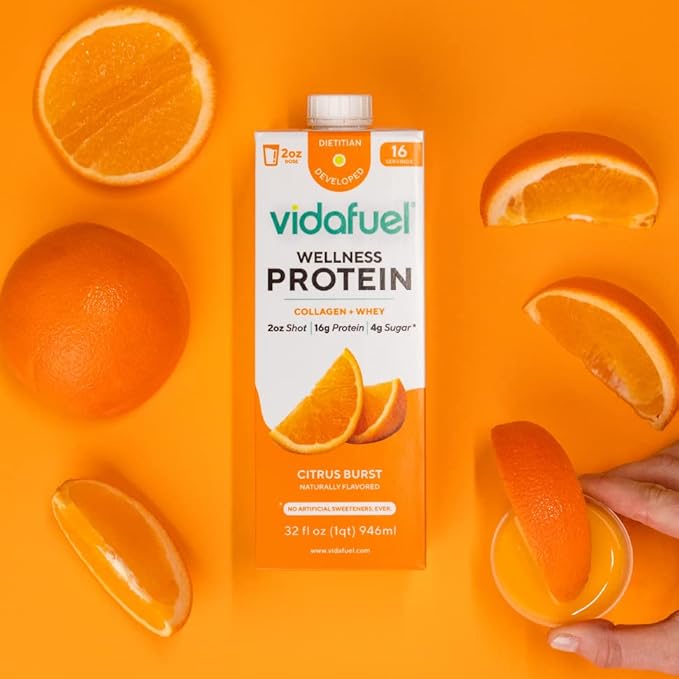 Protein Drink, 16g Protein per 2oz Shot, 32 fl oz Carton, 2 Pack, Citrus, Collagen and Whey Drink, No Artificial Sweeteners