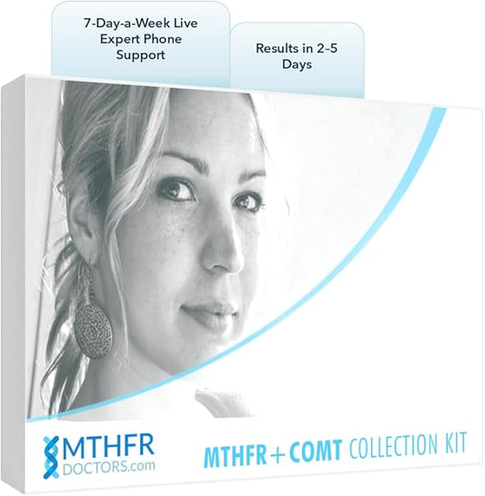MTHFR+COMT Methylation Genes Test Kit. 1-on-1 Live Expert Support by Phone 7 Days A Week. Includes C677T, A1298C & V158M Variants for Methylation and Wellness Analysis. Results in 2-5 Days. Ages 0+