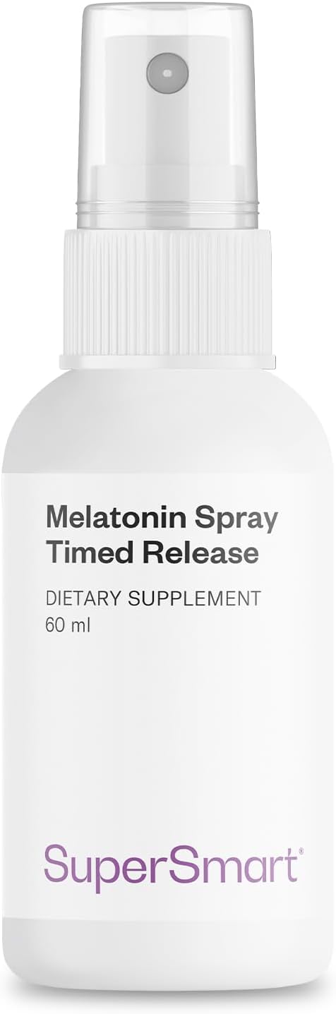 Supersmart - Melatonin Spray 1mg per Day (Fast Action & Timed Release) - Natural Pepper Mint Flavor - Melatonin Spray for Sleep | Non-GMO & Gluten Free - 60 ml
