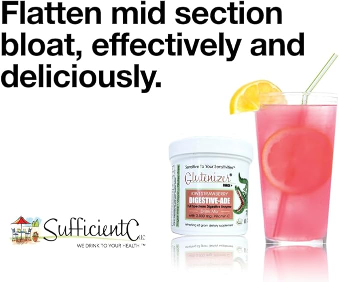 Sufficient C - Glutenizer Force Plus Kiwi-Strawberry Digestive-Ade Drink Mix - Naturally Effective, Premium, Full Spectrum Enzyme Blend with 2,000 mg. Vitamin C - Acid Reflux, Indigestion Solution