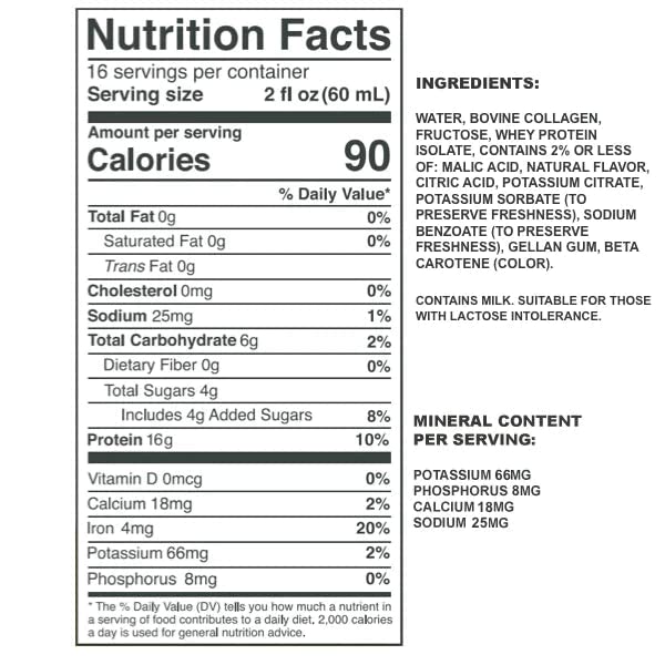 Protein Drink, 16g Protein per 2oz Shot, 32 fl oz Carton, 2 Pack, Citrus, Collagen and Whey Drink, No Artificial Sweeteners
