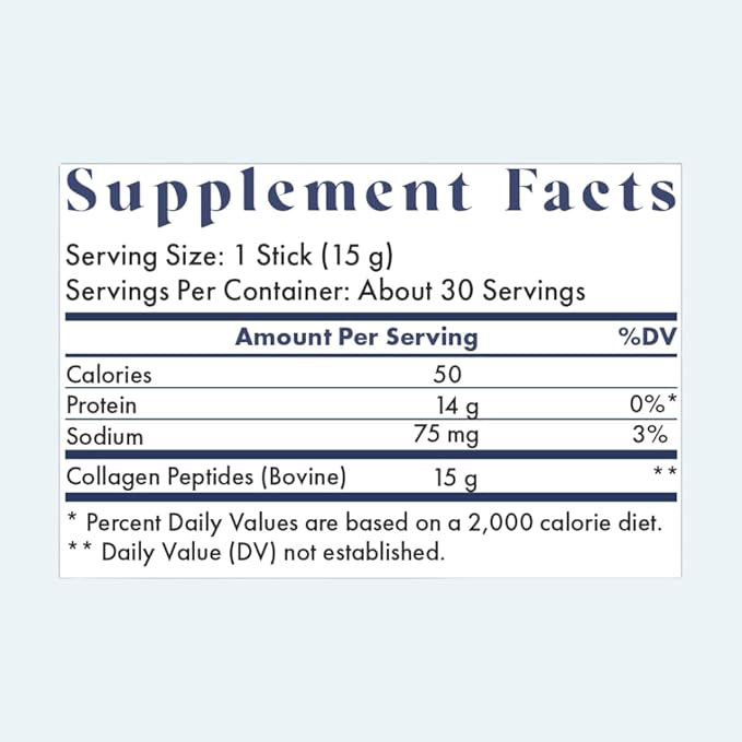 Hydrolyzed Collagen Peptide Stick Packs, Breastfeeding & Pregnancy Safe Grass-Fed Collagen Travel Packs, 15g Unflavored Collagen, 30 Servings