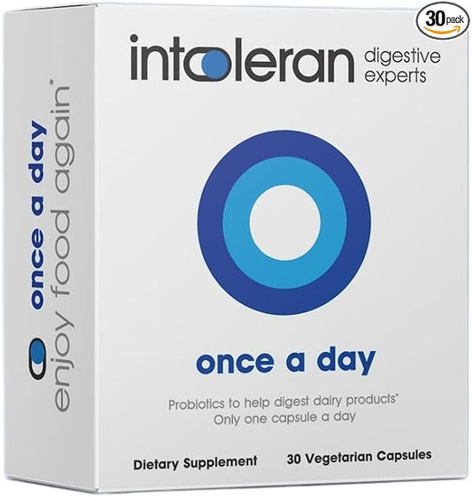 Once a Day - 30 Capsules | Probiotic Lactose Intolerance Supplement | Actively Produces Lactase Enzyme & Helps Digest Dairy | 1 Capsule per Day | 6 Lactic Acid Ferments | Pure & Dairy Free