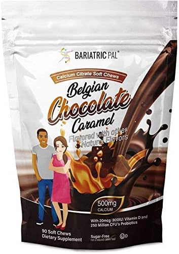 BariatricPal Sugar-Free Calcium Citrate Soft Chews 500mg with Probiotics (90 Count) - Belgian Chocolate Caramel
