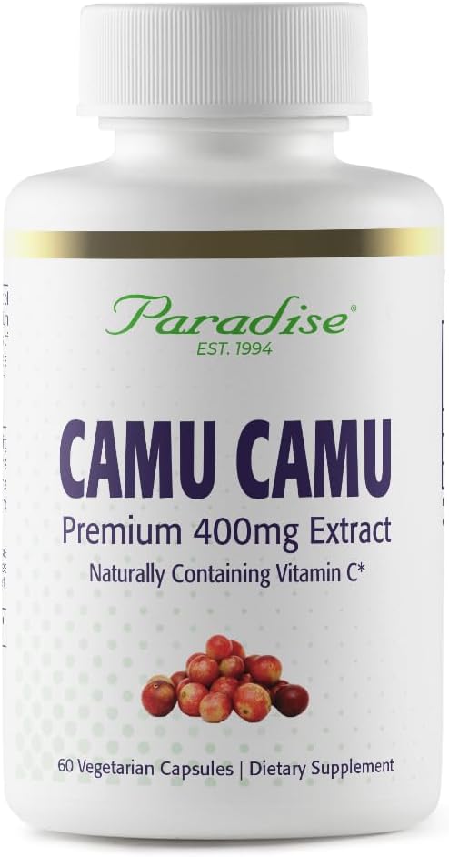 Paradise Herbs, Organic Camu Camu Extract, 400 mg, Rich in Vitamin C, Pure & Potent, Gluten Free, Non-GMO, Vegan, 60 Capsules