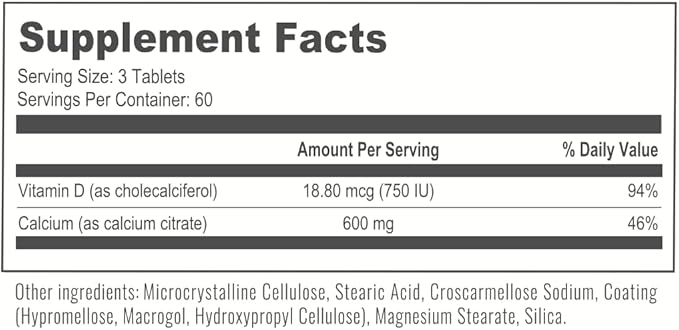 BariatricPal Easy Swallow Calcium Citrate (600mg) and D3 Coated Tablets (60-Day Supply)