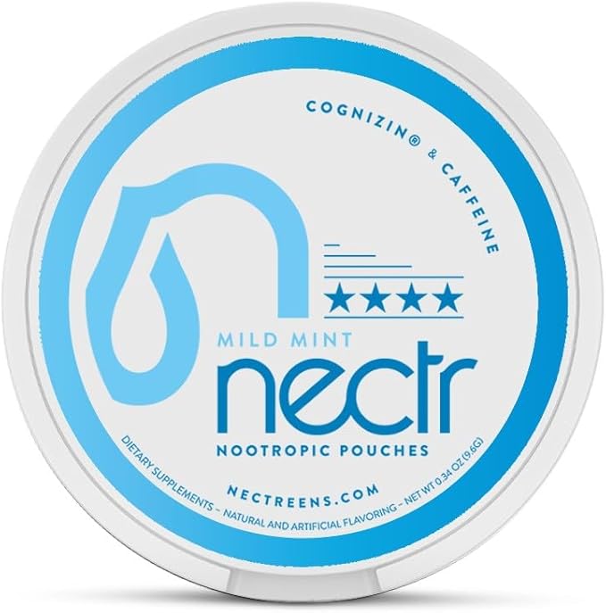 Nectr Nootropic Energy Pouches, Focus & Energy, Mild Mint, Cognizin 62.5 mg, Caffeine 30 mg, 16 Pouches, Neuro Support, Sugar Free, 1 Can