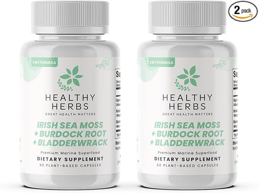 Wildcrafted Sea Moss Capsules | 2280mg Advanced Ocean Greens Complex Irish Sea Moss Superblend | US-Made, Vegan, Non-GMO, Easy-Swallow (2-Pack)