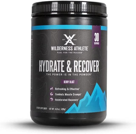 Wilderness Athlete - Hydrate & Recover | Liquid Hydration Powder Electrolyte Drink Mix - Recover Faster with Bcaas - Hydrate Powder with 1000mg of Vitamin C - 30 Serving Tub (Berry Blast)