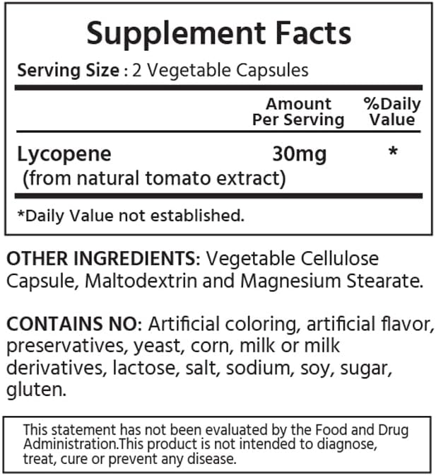 ML Naturals Natural Lycopene 30 mg 240 Vegetable Capsules. All-Natural from Tomatoes. Antioxidant & Immune Support, Cardiovascular Health & Prostate Health, NSF-Certified & cGMP-Compliant.