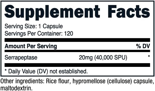 Nutricost Serrapeptase 40,000 SPU, 120 Capsules - Gluten Free, Non-GMO, and Vegetarian Friendly