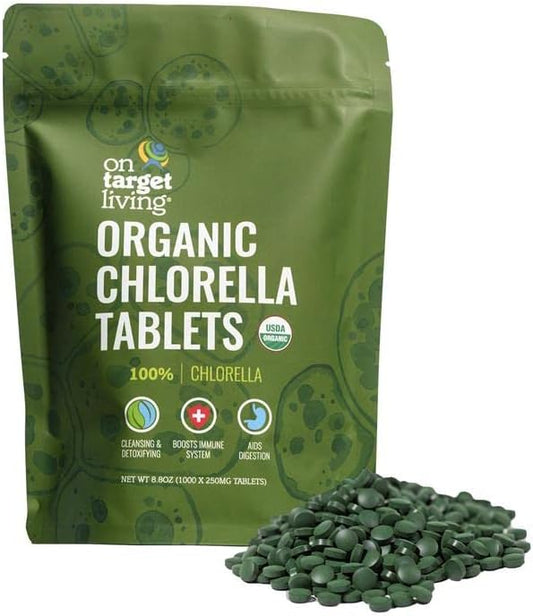 On Target Living Organic Chlorella Tablets | USDA Organic | 1000 Supergreen Tablets | Immune Support | Chlorophyll | Recovery | Athletic Performance | Premium Quality