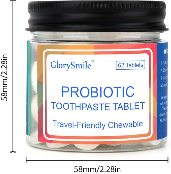 Toothpaste Tablets, Nano Hydroxyapatite with Probiotics, Fluoride & Plastic Free, Eco & Travel Friendly Size, Remineralizing Chewable Toothpaste Tabs - 62ct, Mint