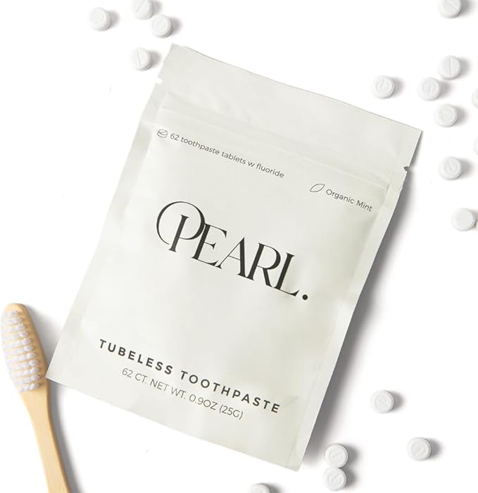 Pearl Fluoride Mint Toothpaste Tablets | Natural Whitening | Sensitivity Relief | Dentist Developed | TSA Approved | Plastic-Free | Reusable Packaging | 186 Tablets | 3 Refill Pouches