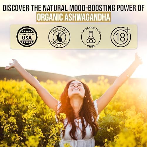 Organic Ashwagandha, 2250 mg - Premium Ashwagandha Root Extract with MCT Oil Powder & Black Pepper for Superior Absorption - Improves Focus, Mood Support, Increase Energy, Strength - 90 Capsules