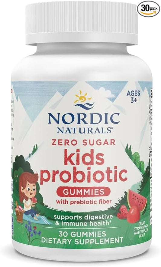 Nordic Naturals Zero Sugar Kids Probiotic Gummies - Strawberry Watermelon Flavor - 30 Gummies - Supports Digestive Wellness & Immune Health - Non-GMO - Third Party Tested - Vegan - 30 Servings